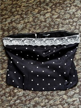 Fashion Nova Black & White Polka Dot Lace Trim Tube Top